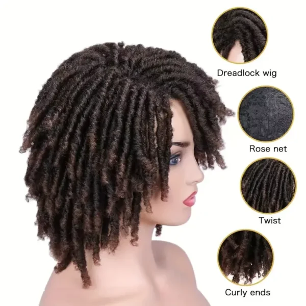 Perruque synthétique pour dreadlocks, tresses afro torsadées, perruque courte bouclée noire - Image 10