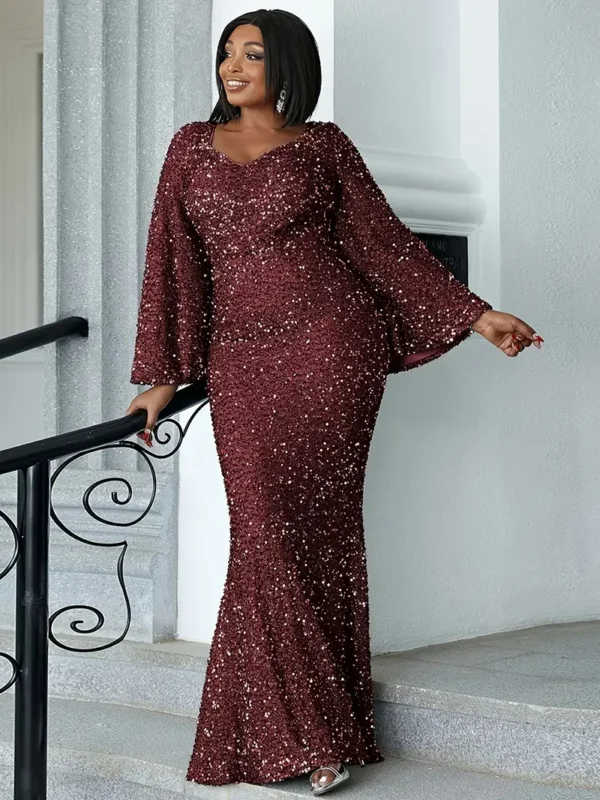 Robe moulante élégante à manches longues et col carré ornée de sequins pour femme – Image 6