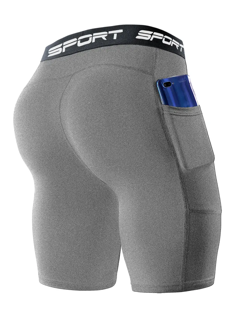 Short de compression uni pour homme avec poches 5 Short de compression uni pour homme avec poches – Image 4