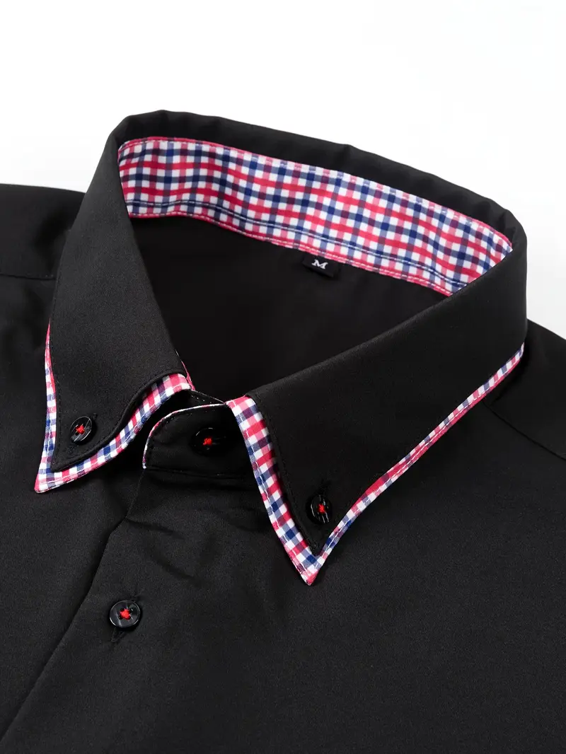 Chemise élégante à manches longues pour homme avec col à carreaux 17 Chemise élégante à manches longues pour homme avec col à carreaux – Image 16