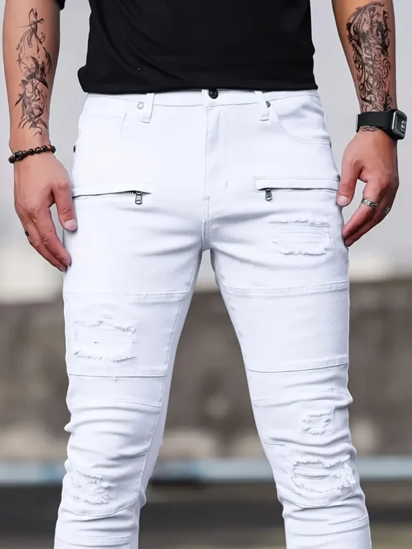 Jean déchiré en coton uni pour homme – Image 10