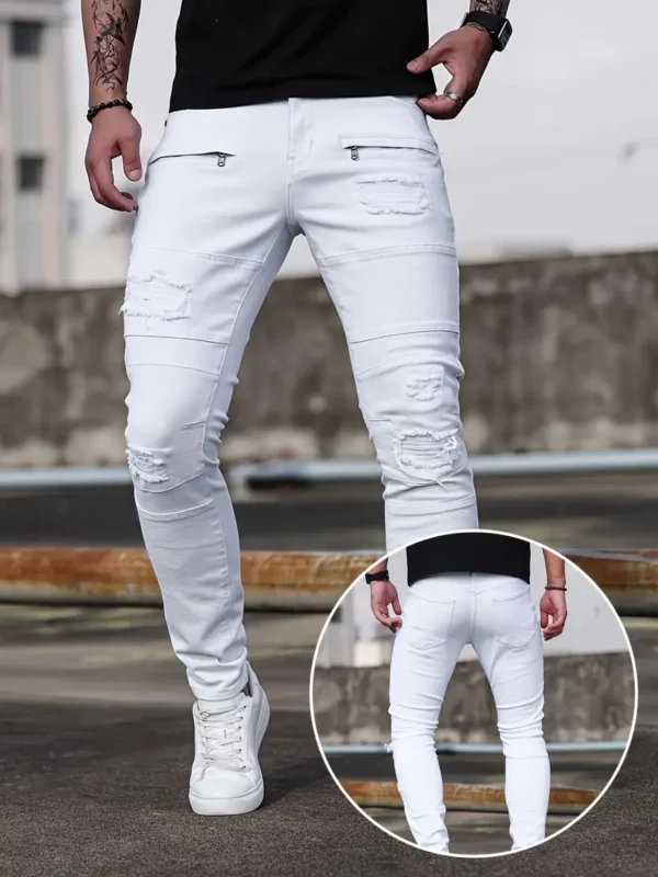 Jean déchiré en coton uni pour homme