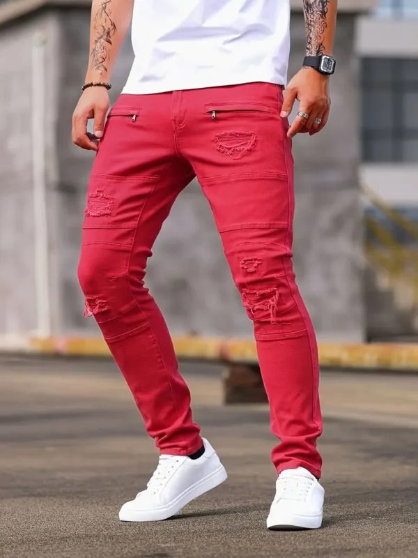Jean déchiré en coton uni pour homme – Image 18