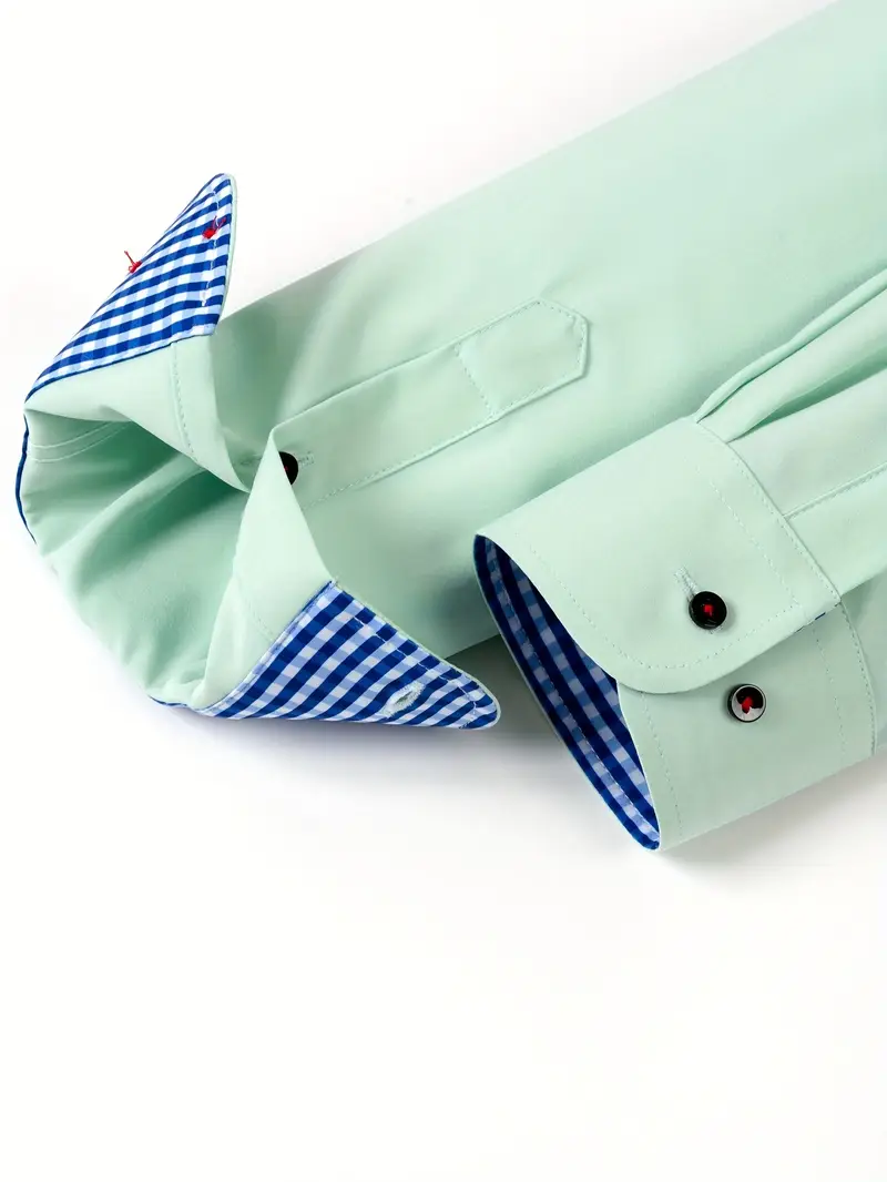 Chemise élégante à manches longues pour homme avec col à carreaux 6 Chemise élégante à manches longues pour homme avec col à carreaux – Image 5