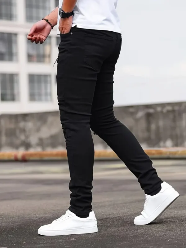 Jean déchiré en coton uni pour homme – Image 3