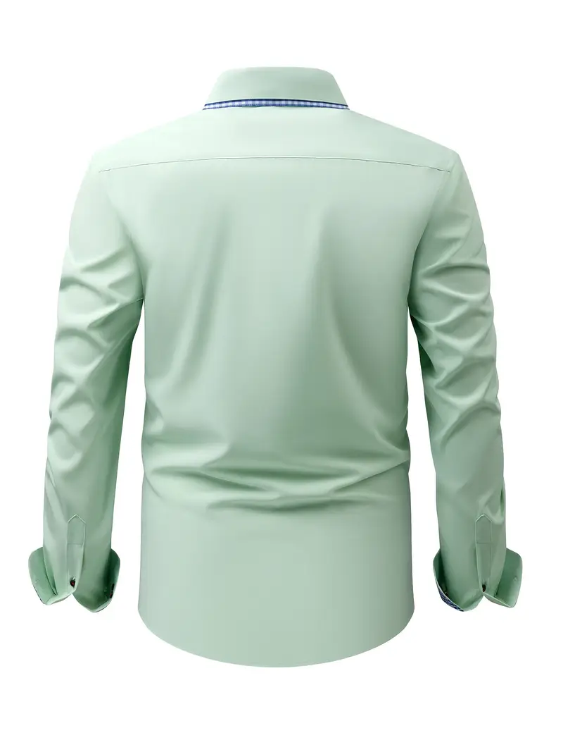 Chemise élégante à manches longues pour homme avec col à carreaux 4 Chemise élégante à manches longues pour homme avec col à carreaux – Image 3