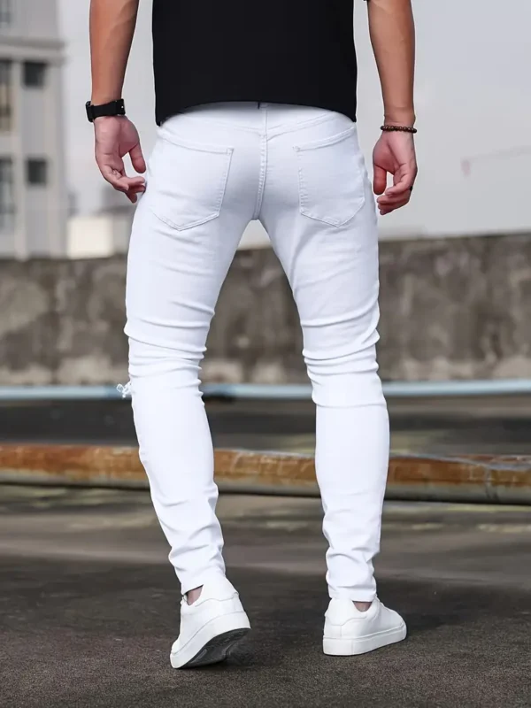 Jean déchiré en coton uni pour homme – Image 12