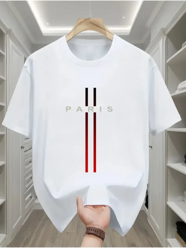 T-shirt homme 100 % coton à imprimé géométrique drapeau de Paris – Image 2