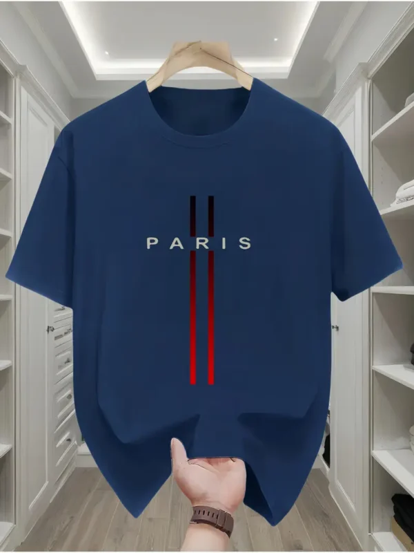 T-shirt homme 100 % coton à imprimé géométrique drapeau de Paris