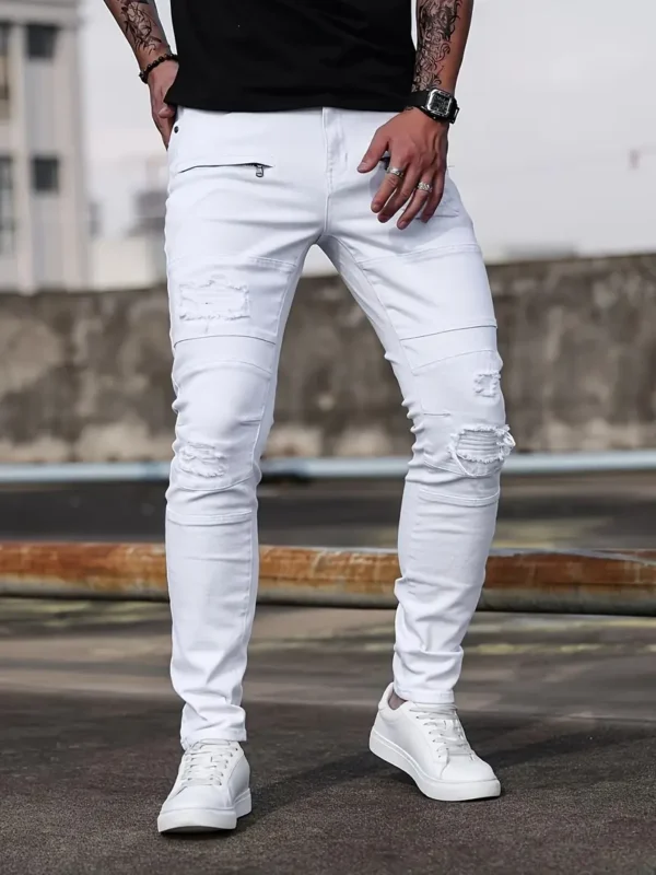 Jean déchiré en coton uni pour homme – Image 9