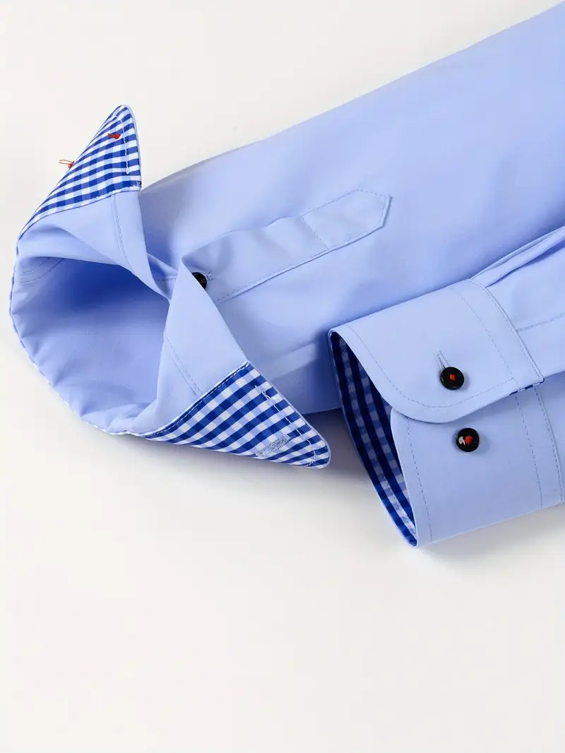 Chemise élégante à manches longues pour homme avec col à carreaux 23 Chemise élégante à manches longues pour homme avec col à carreaux – Image 22