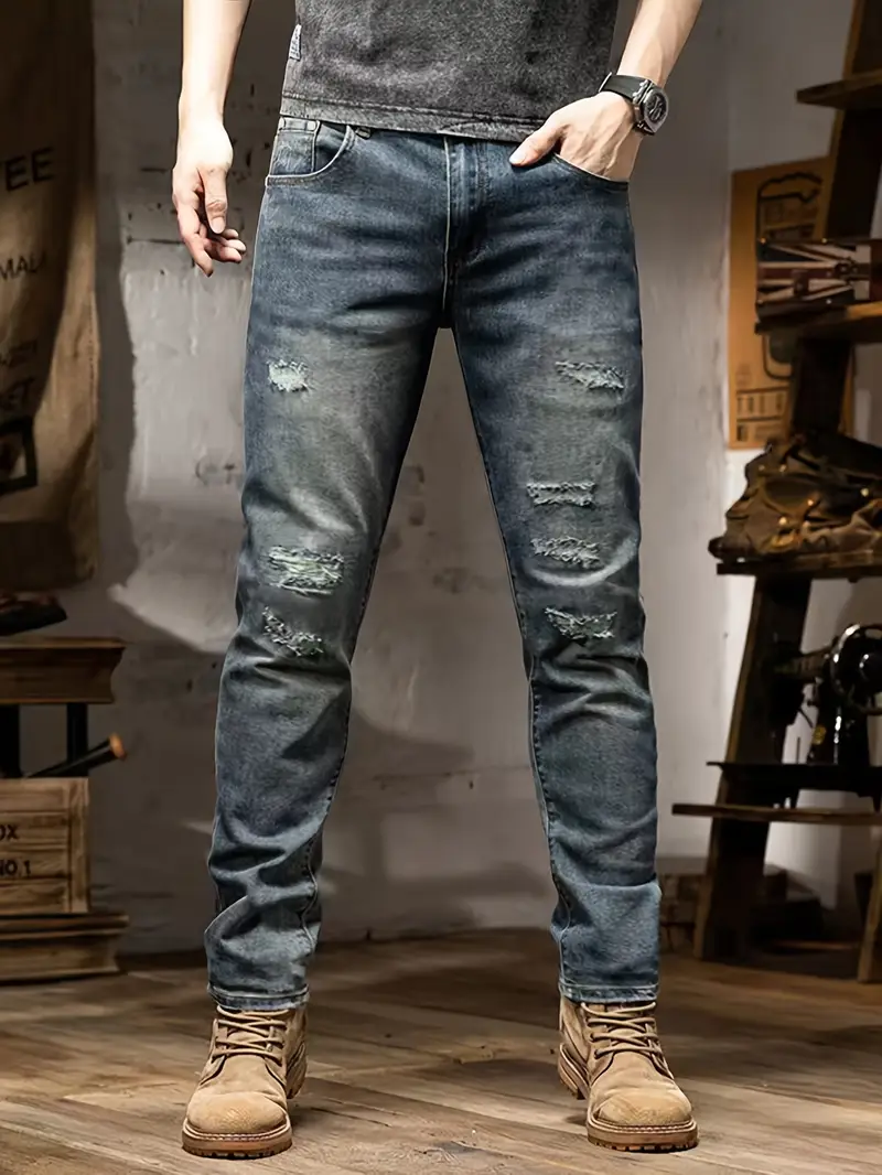 Jean slim décontracté déchiré et usé pour homme 2 Jean slim décontracté déchiré et usé pour homme
