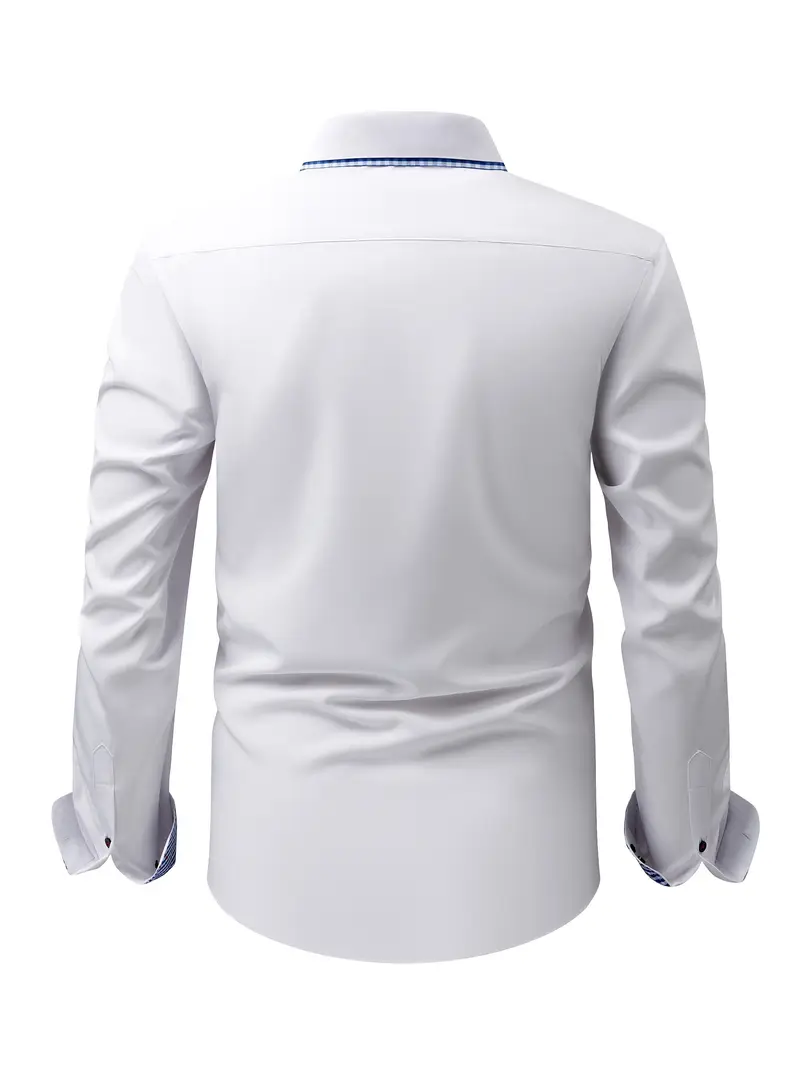 Chemise élégante à manches longues pour homme avec col à carreaux 25 Chemise élégante à manches longues pour homme avec col à carreaux – Image 24