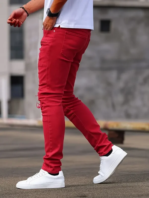 Jean déchiré en coton uni pour homme – Image 19