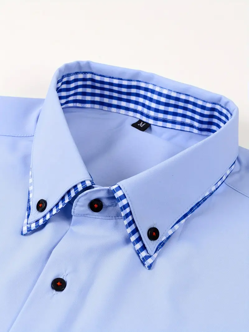Chemise élégante à manches longues pour homme avec col à carreaux 21 Chemise élégante à manches longues pour homme avec col à carreaux – Image 20