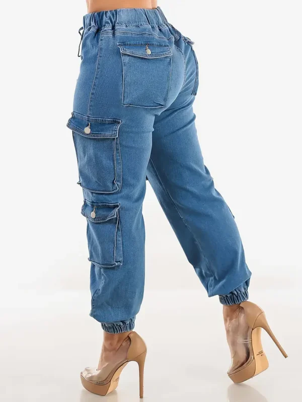 Jean cargo court ultra-extensible avec cordon de serrage