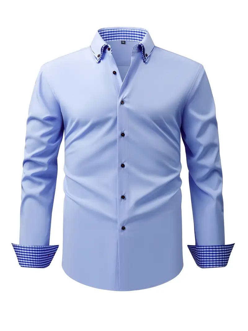 Chemise élégante à manches longues pour homme avec col à carreaux 19 Chemise élégante à manches longues pour homme avec col à carreaux – Image 18