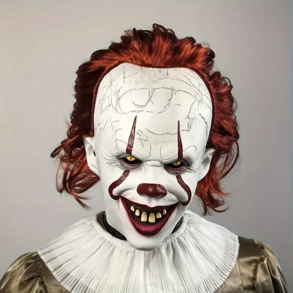 Masque de clown démon rouge funky avec perruque en latex synthétique – Image 3