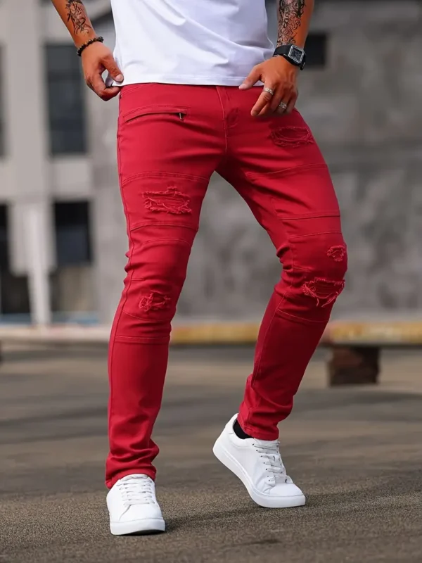 Jean déchiré en coton uni pour homme – Image 15