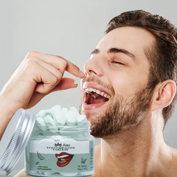 60 comprimés de nanohydroxyapatite, dentifrice blanchissant à croquer