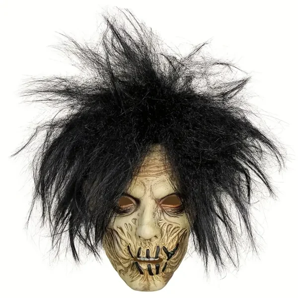 Masque de zombie effrayant aux cheveux noirs et sauvages