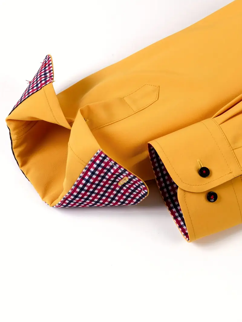 Chemise élégante à manches longues pour homme avec col à carreaux 14 Chemise élégante à manches longues pour homme avec col à carreaux – Image 13