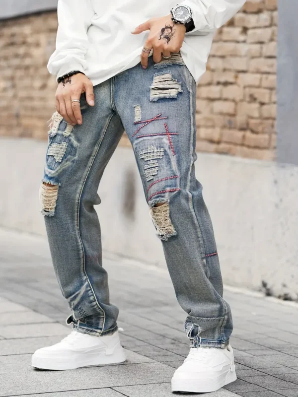 Jean déchiré coupe ample pour homme – Image 5