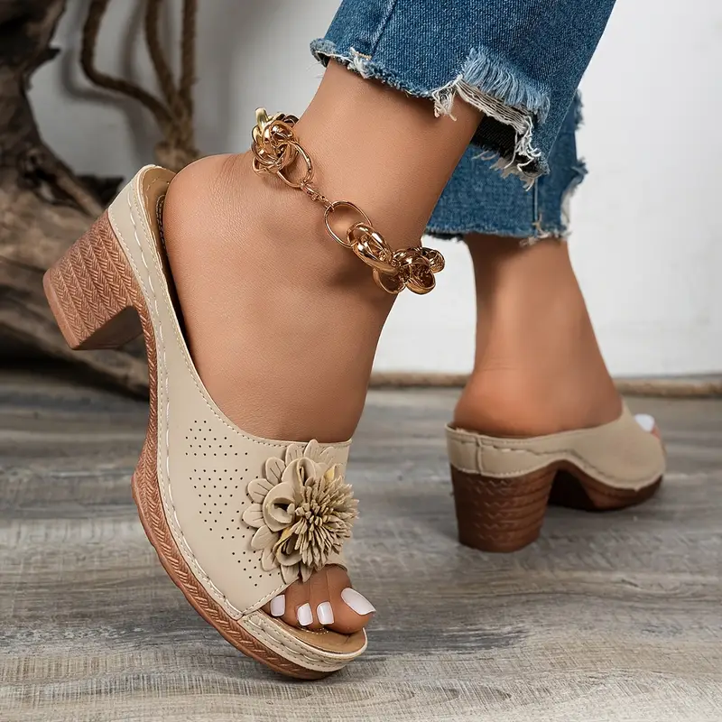 Mules à talons hauts fleuries pour femme 8 Mules à talons hauts fleuries pour femme – Image 7