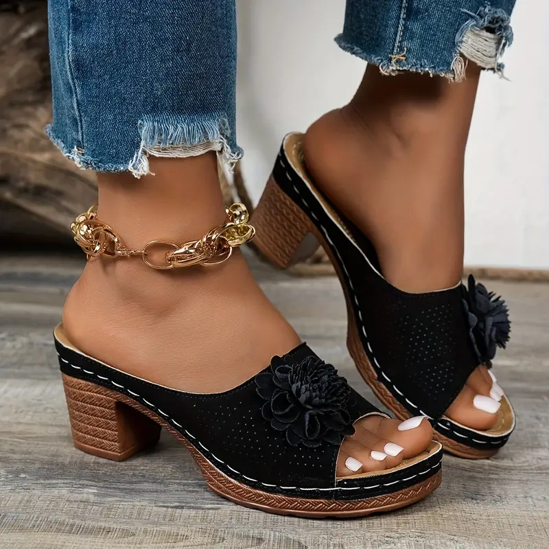 Mules à talons hauts fleuries pour femme 5 Mules à talons hauts fleuries pour femme – Image 4