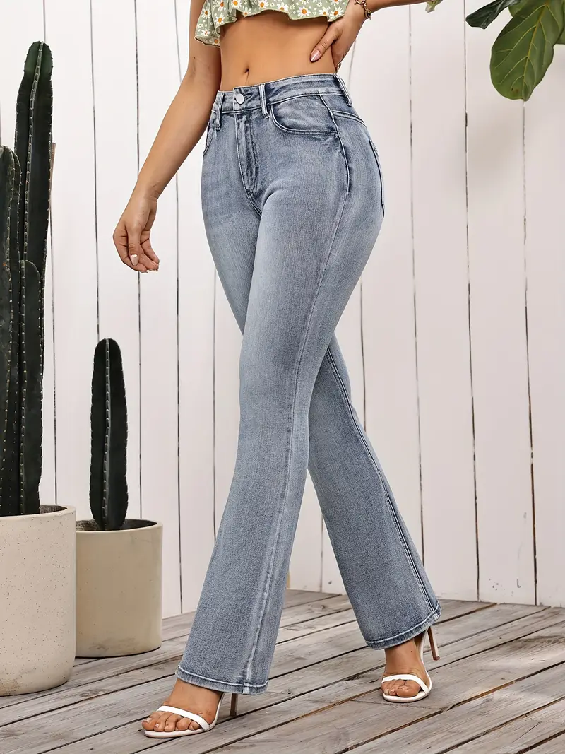 Jean évasé taille haute en denim stretch pour femme 3 Jean évasé taille haute en denim stretch pour femme – Image 2