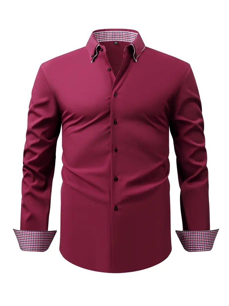 Chemise élégante à manches longues pour homme avec col à carreaux 7 Chemise élégante à manches longues pour homme avec col à carreaux – Image 6