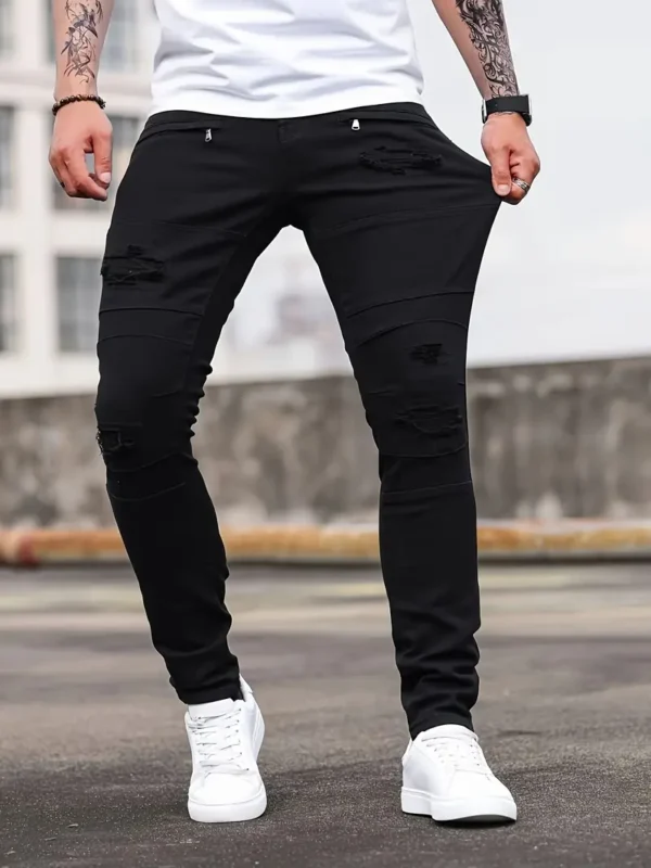 Jean déchiré en coton uni pour homme – Image 5