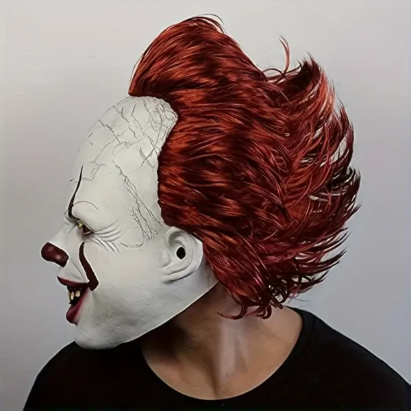 Masque de clown démon rouge funky avec perruque en latex synthétique – Image 5