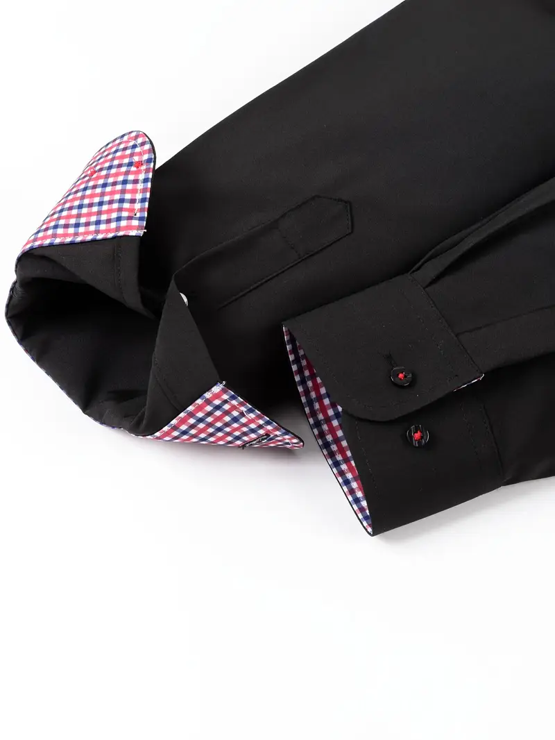 Chemise élégante à manches longues pour homme avec col à carreaux 18 Chemise élégante à manches longues pour homme avec col à carreaux – Image 17