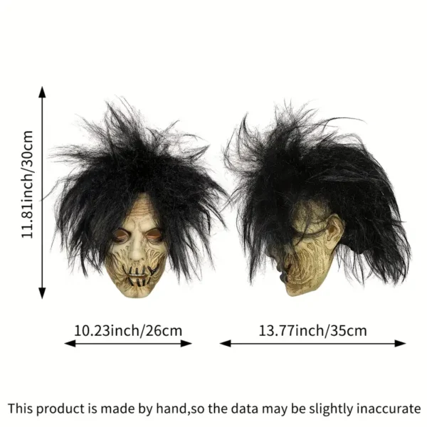 Masque de zombie effrayant aux cheveux noirs et sauvages – Image 3