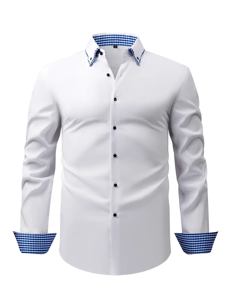 Chemise élégante à manches longues pour homme avec col à carreaux 24 Chemise élégante à manches longues pour homme avec col à carreaux – Image 23