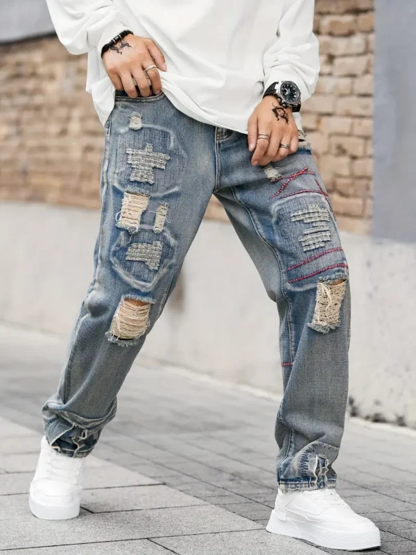 Jean déchiré coupe ample pour homme – Image 6