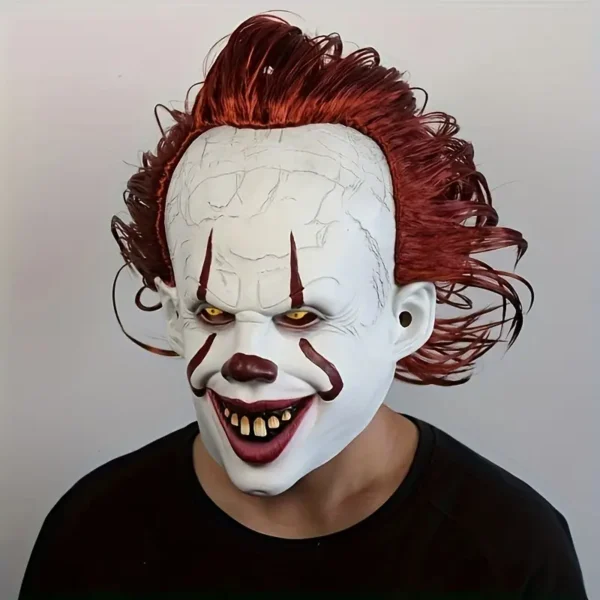 Masque de clown démon rouge funky avec perruque en latex synthétique
