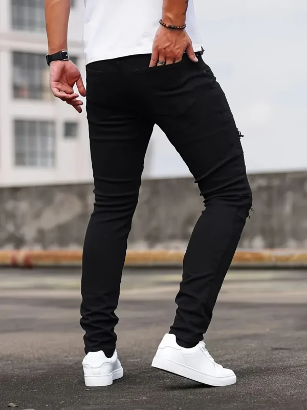 Jean déchiré en coton uni pour homme – Image 2