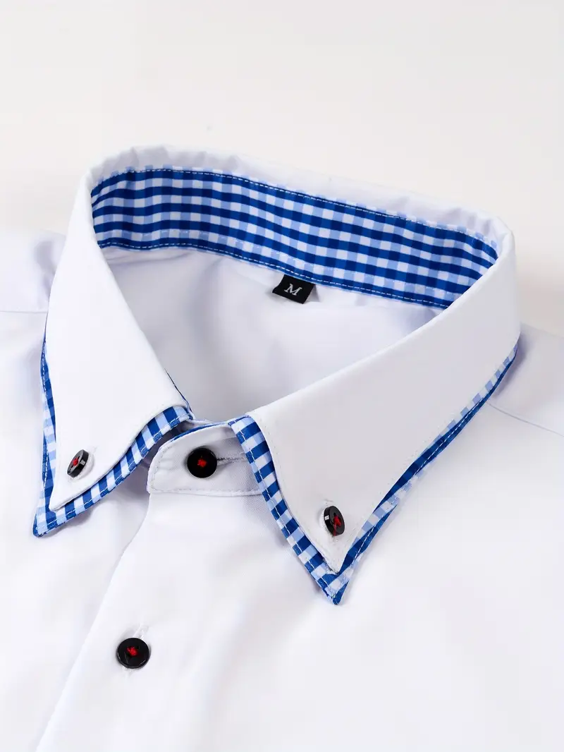 Chemise élégante à manches longues pour homme avec col à carreaux 27 Chemise élégante à manches longues pour homme avec col à carreaux – Image 26