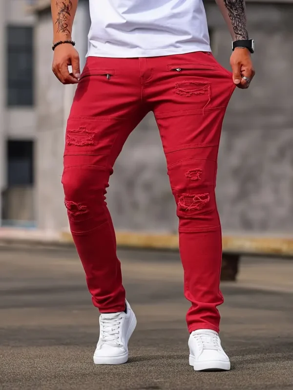 Jean déchiré en coton uni pour homme – Image 16