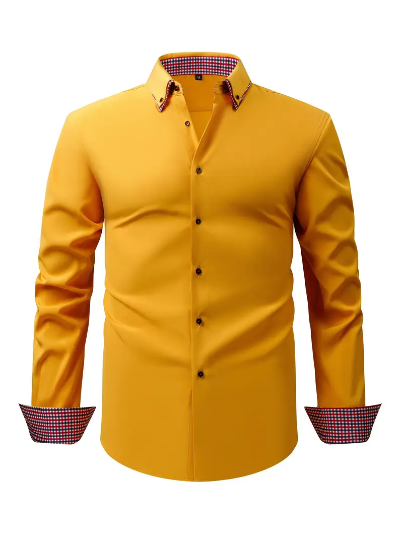 Chemise élégante à manches longues pour homme avec col à carreaux 11 Chemise élégante à manches longues pour homme avec col à carreaux – Image 10