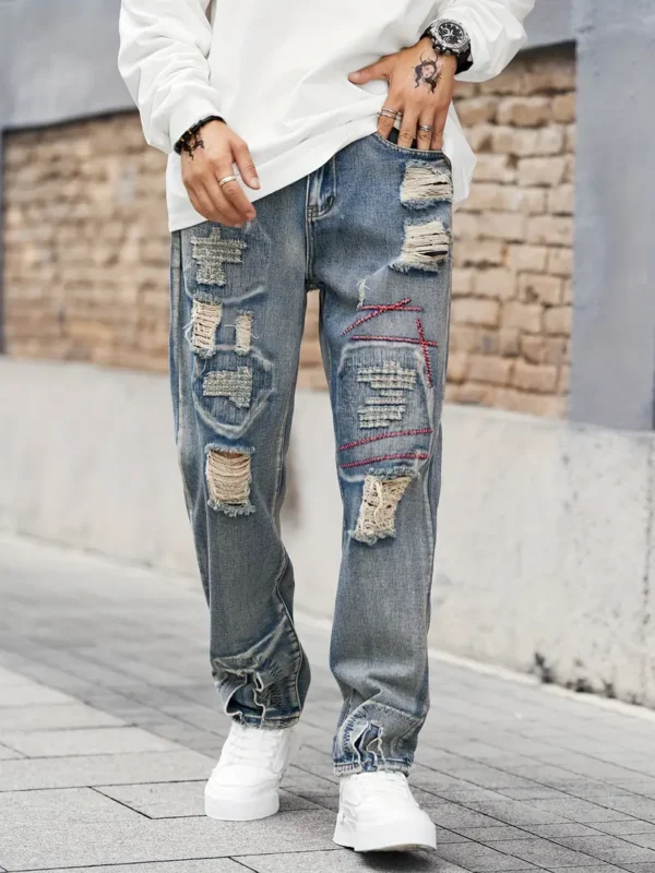 Jean déchiré coupe ample pour homme – Image 4