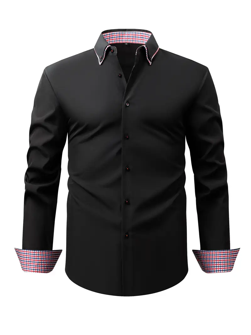 Chemise élégante à manches longues pour homme avec col à carreaux 15 Chemise élégante à manches longues pour homme avec col à carreaux – Image 14