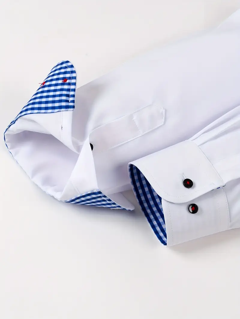 Chemise élégante à manches longues pour homme avec col à carreaux 26 Chemise élégante à manches longues pour homme avec col à carreaux – Image 25
