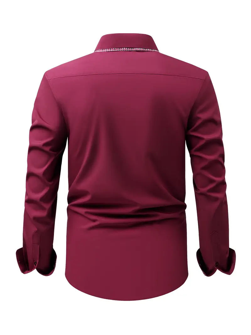 Chemise élégante à manches longues pour homme avec col à carreaux 8 Chemise élégante à manches longues pour homme avec col à carreaux – Image 7