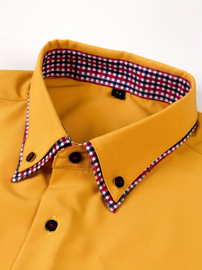 Chemise élégante à manches longues pour homme avec col à carreaux 13 Chemise élégante à manches longues pour homme avec col à carreaux – Image 12