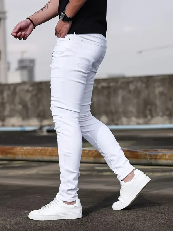 Jean déchiré en coton uni pour homme – Image 13