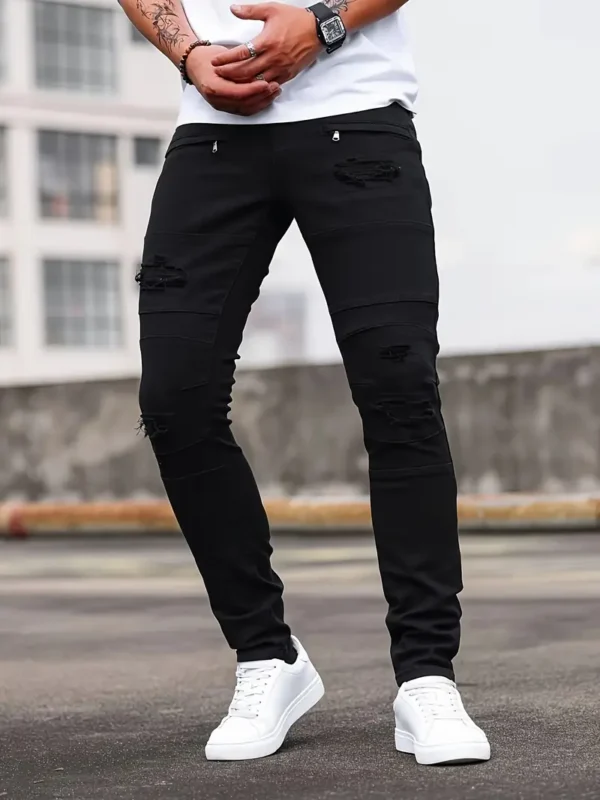 Jean déchiré en coton uni pour homme – Image 4