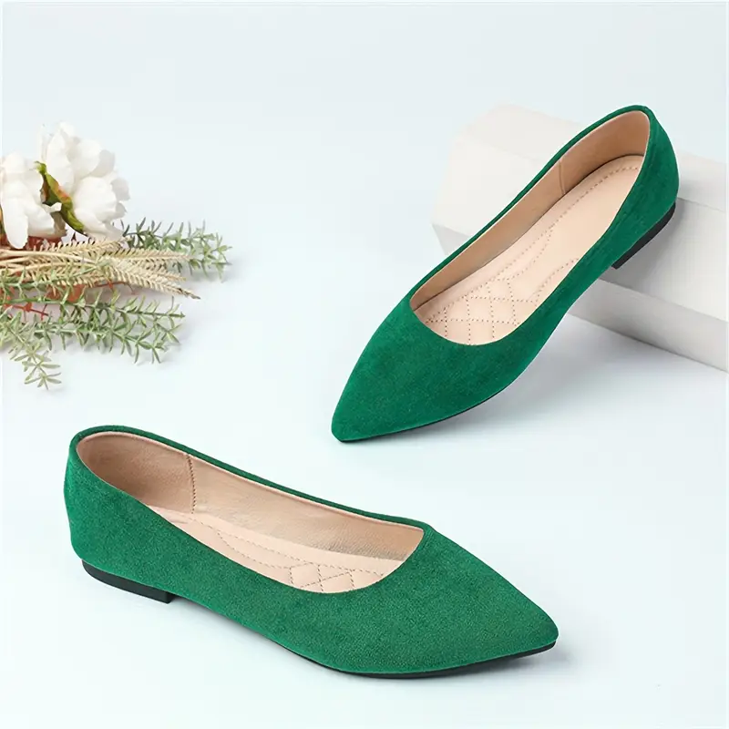 Élégantes ballerines vertes à bout pointu pour femme 2 Élégantes ballerines vertes à bout pointu pour femme